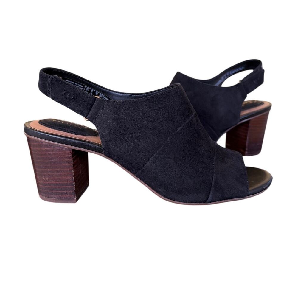 Clarks Black Sandals Women's Size 8 Black Heel Sling Back Strap Suede Indie Chic
